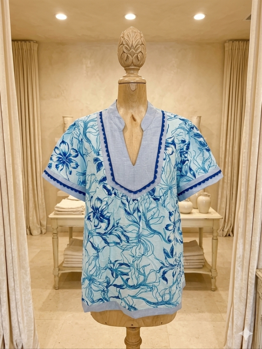 Lovesoft Floral V-Neck Blouse w/ Rick Rack Trim | 1X & 2X